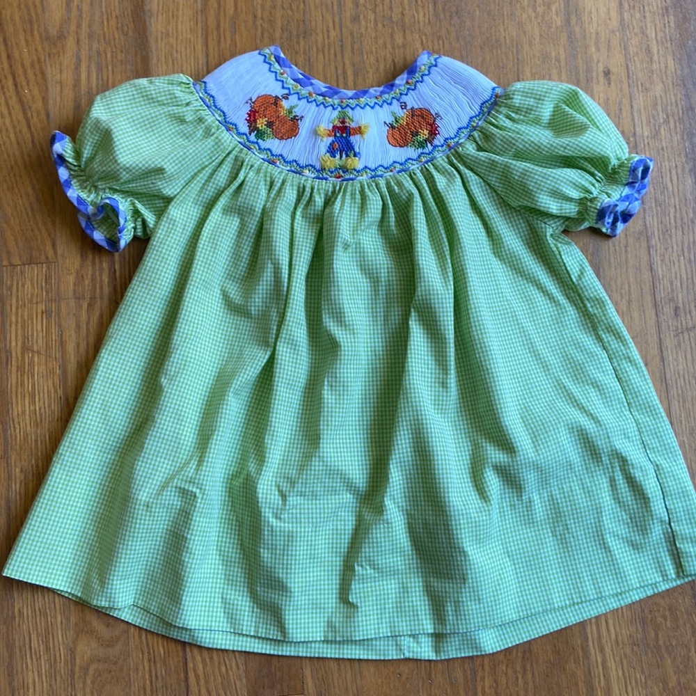 Smocked fall pumpkin thanksgiving baby girl dress